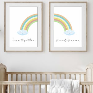 Zusammen geboren Freunde für immer Twin/Triplet Schlafzimmer druckbares 2er-Set, Regenbogen Poster, Kinderzimmer Dekor, Kinderbett/Bett Kunst