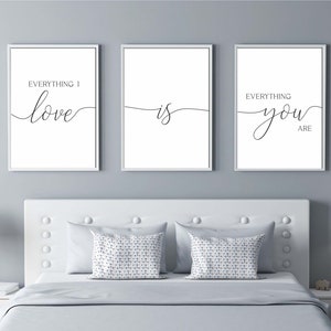 Liebe ist alles, was du bist Paar Schlafzimmer Zeichen 3er Set, über Bett Dekor, Paar Liebe sagen Wandkunst, über Konsolentisch, Jahrestag/Hochzeit