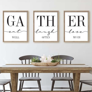 Dining Room Sign Gather Eat Well Laugh Often Love Much Printable set of 3,Home Kitchen Living Family Wall Art,Over Dining Table,Food&Drinks