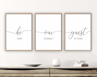 be our guest make yourself at home guest room digital set of 3,guest room wall art,above bed print,guest bedroom decor,farmhouse bedroom art