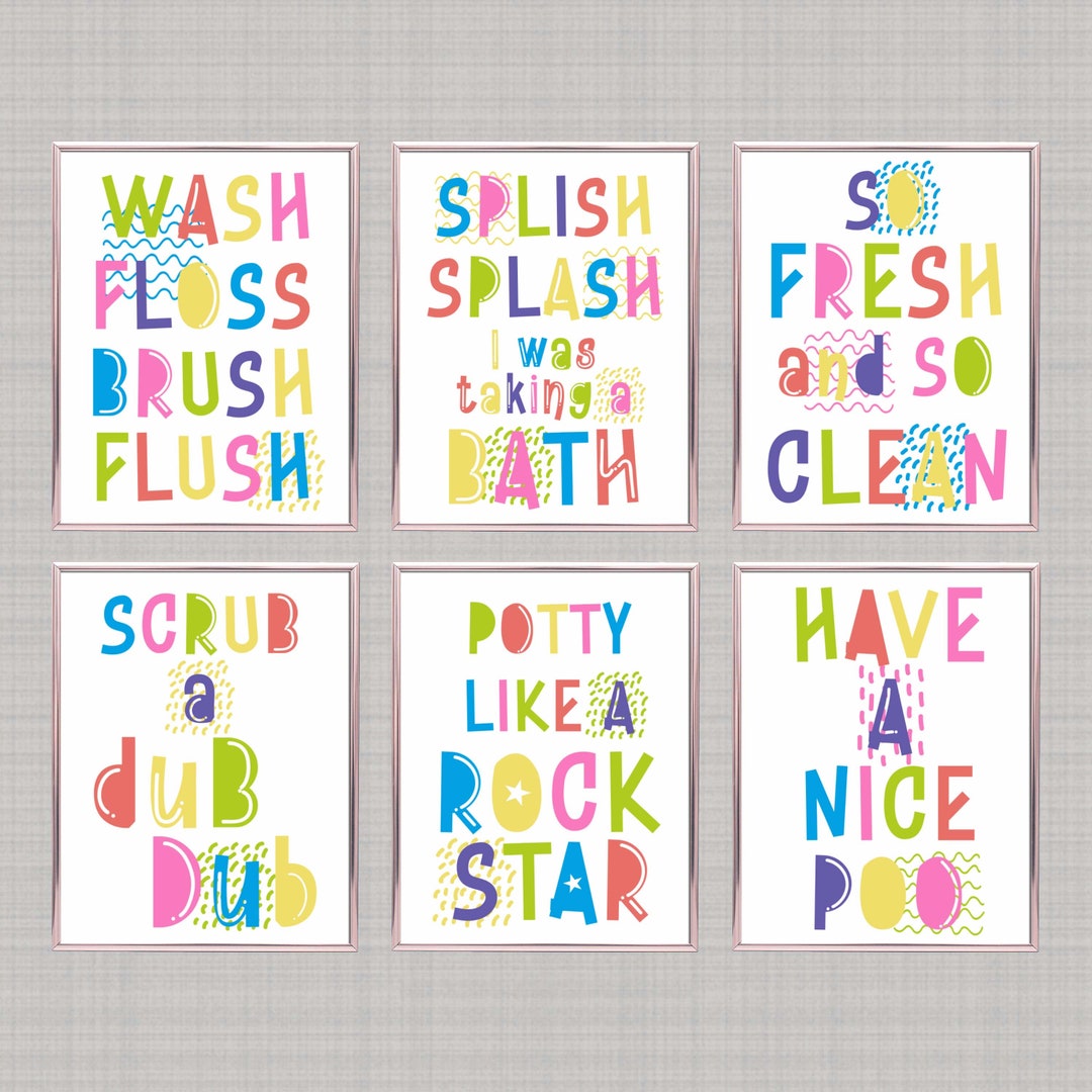 Kids Rainbow Bathroom Bundle Digital Set of 6,fun Bright Neon Bath ...