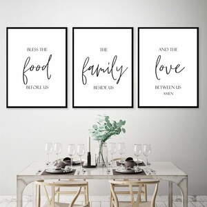 bless the food before us the family beside us and the love between us printable set of 3,dining room print,Divine/Prayer Art,family poster