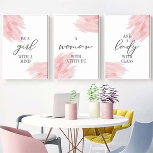 Girls/Woman/Lady Boss Pink Preppy Printable set of 3,A Girl With a Mind a Woman With Attitude,Fashion/Salon/Cubicle art Over Bed/Console Art