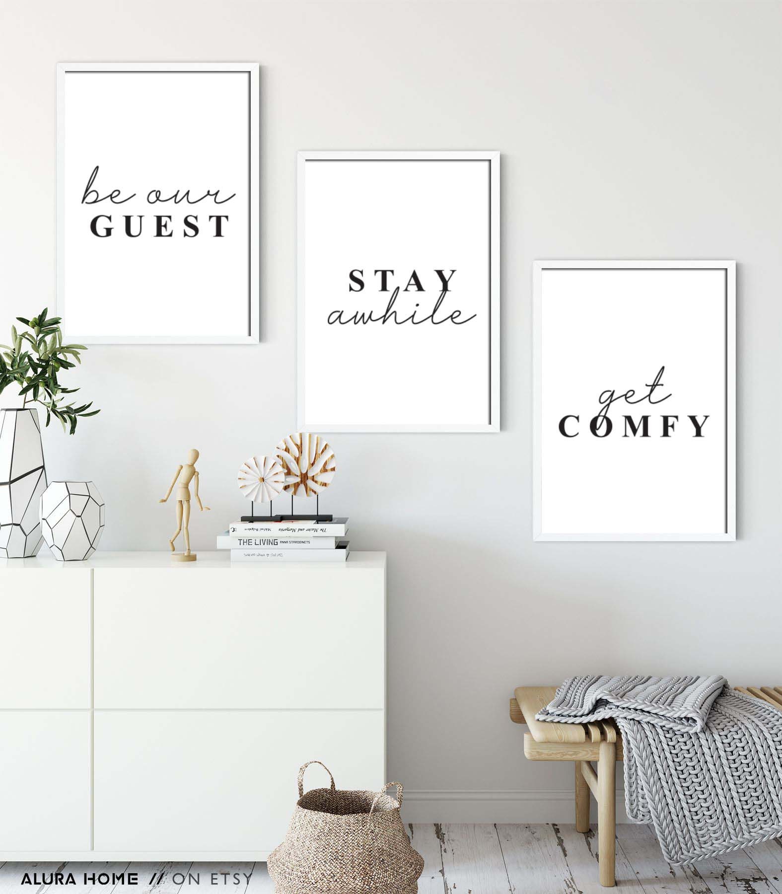 Guest room signs printable set of 3 be our guest stay awhile | Etsy