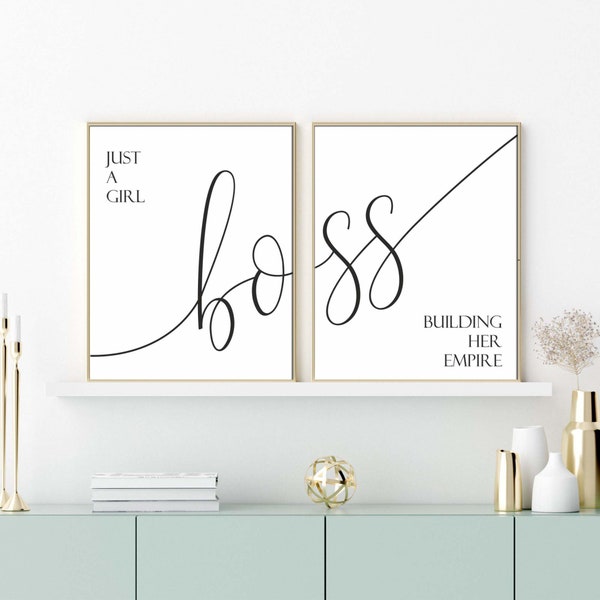 Just A Girl Boss Building Her Empire Printable Set of 2,Boss Lady/Working Woman/Office/Cubicle Poster,Over Desk Art,Gift for New Office