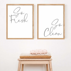 So Fresh So Clean Bathroom Printable Artwork Set of 2,Minimal Bath Print,Bathroom Wall Art,Powder Room Art,Over Towel Rod/Toilet Wall Print
