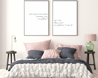 Pourquoi voudriez-vous m'épouser pour que je puisse vous embrasser à tout moment, citation de film, lot de 2, oeuvre d'art murale pour chambre à coucher, dicton romantique, cadeau pour couple