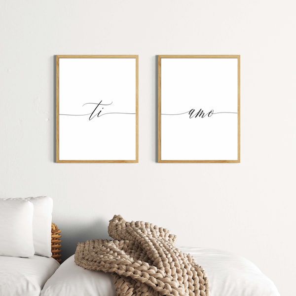 ti amo printable set of 2,I love you sign,valentine gift,couple bedroom wall art,minimal love sign,wedding/anniversary gift,love quote print