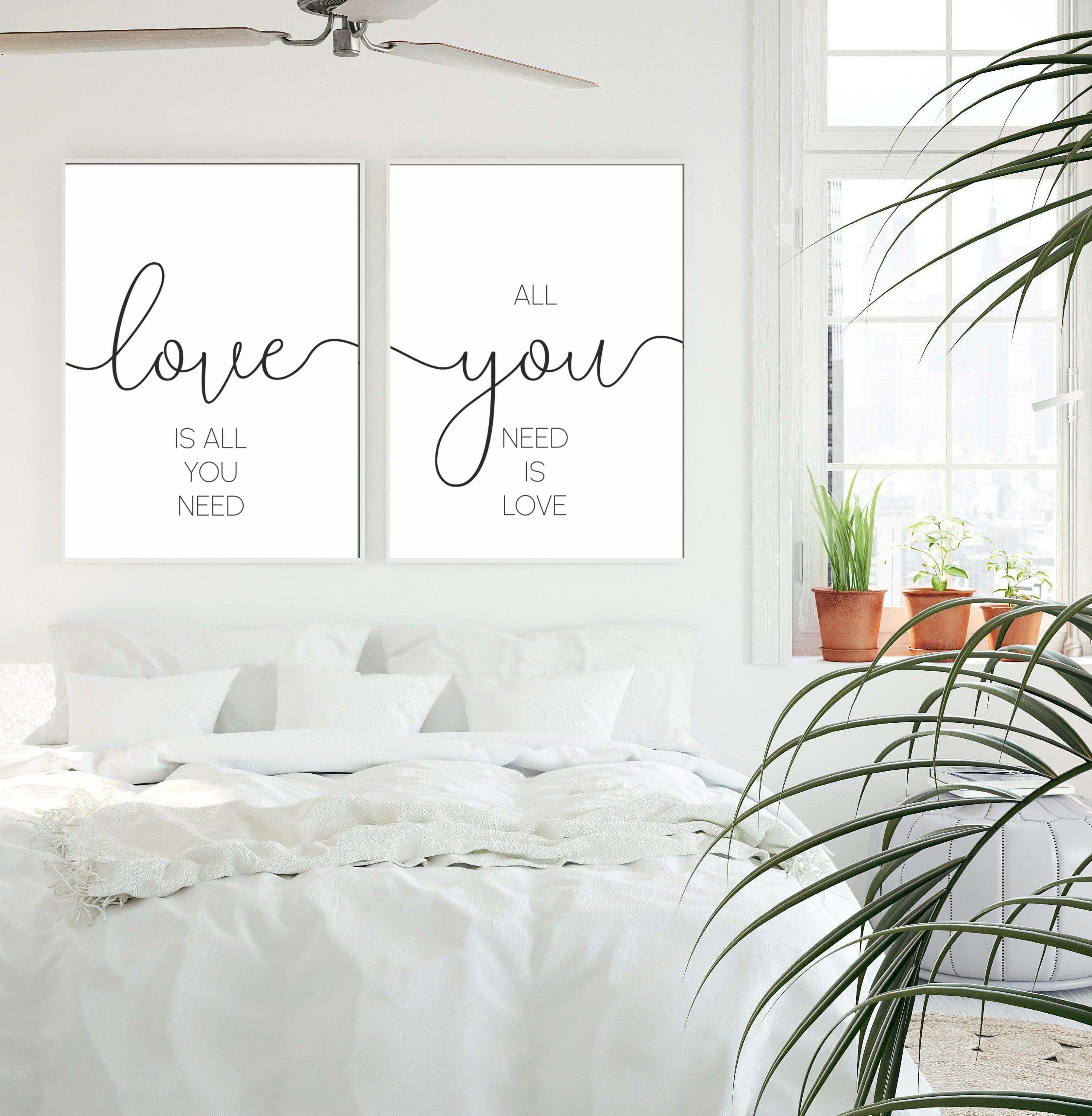 Love is all you need couple bedroom wall art printable set of | Etsy
