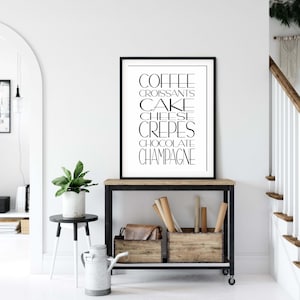 food & drinks art,favourite C item foodgasm poster,coffee champagne cake croissant chocolate print,kitchen/dining decor,cafe/bakery wall art