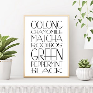 Tee Menü Anleitung zum ausdrucken, Küche Pantry Cafe, Trendy Küche Dekor, Office Pantry Art, Arten von Tees, Bachelor Pad Dekor, Food & Drinks Poster
