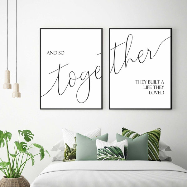 Ensemble, ils ont construit une vie qu'ils aimaient, lot de 2 à imprimer, oeuvre d'art murale pour chambre de couple, oeuvre d'art au-dessus du lit/canapé, cadeau pour la Saint-Valentin, dicton romantique