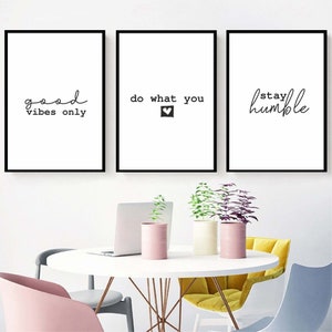 Aesthetic wall art Good Vibes Only Do What You Love Stay Humble Affirmations Printable Set of 3,Office/Cubicle Decor,Dorm poster,minimal art