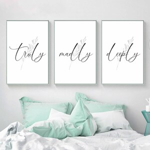 Truly Madly Deeply Couple Bedroom Printable Set of 3,Romantic Print,Over Bed/Console Art,Anniversary/Engagement/Wedding Gift,Love Song Print
