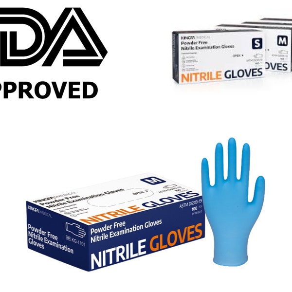 Kingfa Blue Nitrile Disposable Exam/Medical Gloves 3 Mil, Latex & Powder Free | 100 / 1000 gloves | Sizes Small, Medium, Large, Extra Large