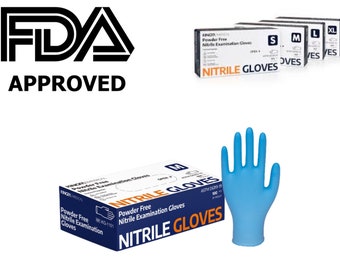 Gants médicaux/d'examen jetables en nitrile bleu Kingfa, 3 mil, sans latex et sans poudre | 100 / 1000 gants | Tailles Petite, Moyenne, Grande, Très Grande