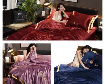 4 Pcs Set New Luxury Bedding Set Double-Sided High-End Washing Silk Duvet cover