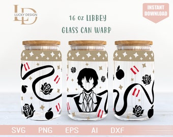 Anime Svg | BSD Manga 2 16 Oz Glass Can Warp | Japanese Cartoon SVG | Beer Glass  Wrap | Baku |Svg Dxf Digital Download  File for Cricut