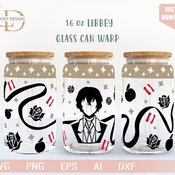 Anime Svg | BSD Manga 2 16 Oz Glass Can Warp | Japanese Cartoon SVG | Beer Glass  Wrap | Baku |Svg Dxf Digital Download  File for Cricut