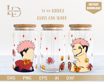 Personnage de dessin animé Svg 16 Oz peut déformer en verre libbey | Anime |Jeu SVG | Archonte | Emballage de verre à bière | Fichier de téléchargement numérique Svg Dxf pour Cricut