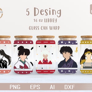 Anime 5 Svg / Anime bundle 5 16 Oz Glass Can Warp libbey / Cartone animato giapponese SVG / Avvolgimento bicchiere di birra / Svg Dxf Scarica file per Cricut