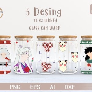 Anime Svg / Manga bundle 1 16 Oz Glass Can Warp libbey / Cartone animato giapponese SVG / Avvolgimento bicchiere di birra / Svg Dxf Scarica file per Cricut