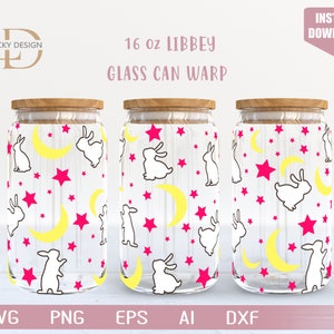 Bunny svg e luna 16 Oz Glass Can Warp / Anime / Cartone animato giapponese SVG / Avvolgimento del bicchiere di birra / Baku / File di download digitale Svg Dxf per Cricut