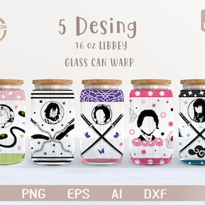 Demon Manga bündel 16 Unze Glasdose Warp libbey | Anime Zeichen | Japanische Karikatur SVG | Bierglas Wrap | SVG, DXF Download Datei für Cricut