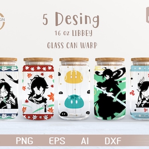 Gen 1 Svg / Anime bundle 5 16 Oz Glass Can Warp libbey / Cartone animato giapponese SVG / Avvolgimento bicchiere di birra / Svg Dxf Scarica file per Cricut