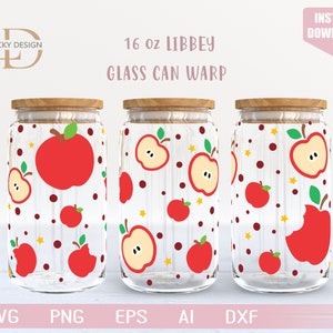 O vidro de 16 onças da Apple pode deformar Libbey | Vidro de planta de maçã pode embrulhar | Apple Svg | Estilo pastel | maçã de árvore | carregadores de maçã |Download digital