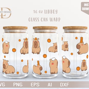 Capybara 16 oz Glasdose Warp Süßer Wasserschwein SVG | Geschenk Für Capybara Liebhaber | Niedliche Tiere | Datei für Cricut | Digitaler Download