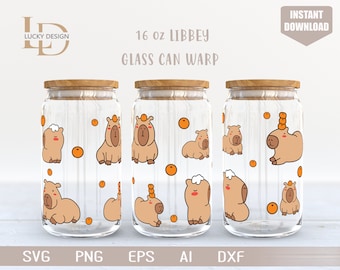 Capybara 16 oz Glass Can Warp Svg | Uroczy kapibara Svg | Prezent dla miłośnika kapibar | Uroczych zwierząt Svg | Plik do Cricut | Pobieranie cyfrowe