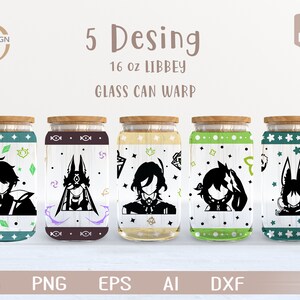 Gen 6 Svg / Anime bundle 5 16 Oz Glass Can Warp libbey / Cartone animato giapponese SVG / Avvolgimento bicchiere di birra / Svg Dxf Scarica file per Cricut