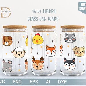 Animale in formato SVG 16 Oz Glass Can Warp libbey / Animale in formato Svg / Animale in formato SVG / cartone animato in formato SVG / Involucro di bicchiere di birra / Svg Dxf File di download digitale per Cricut