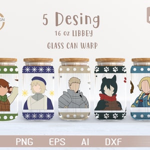 Anime 5 Svg / Anime bundle 5 16 Oz Glass Can Warp libbey / Cartone animato giapponese SVG / Avvolgimento bicchiere di birra / Svg Dxf Scarica file per Cricut
