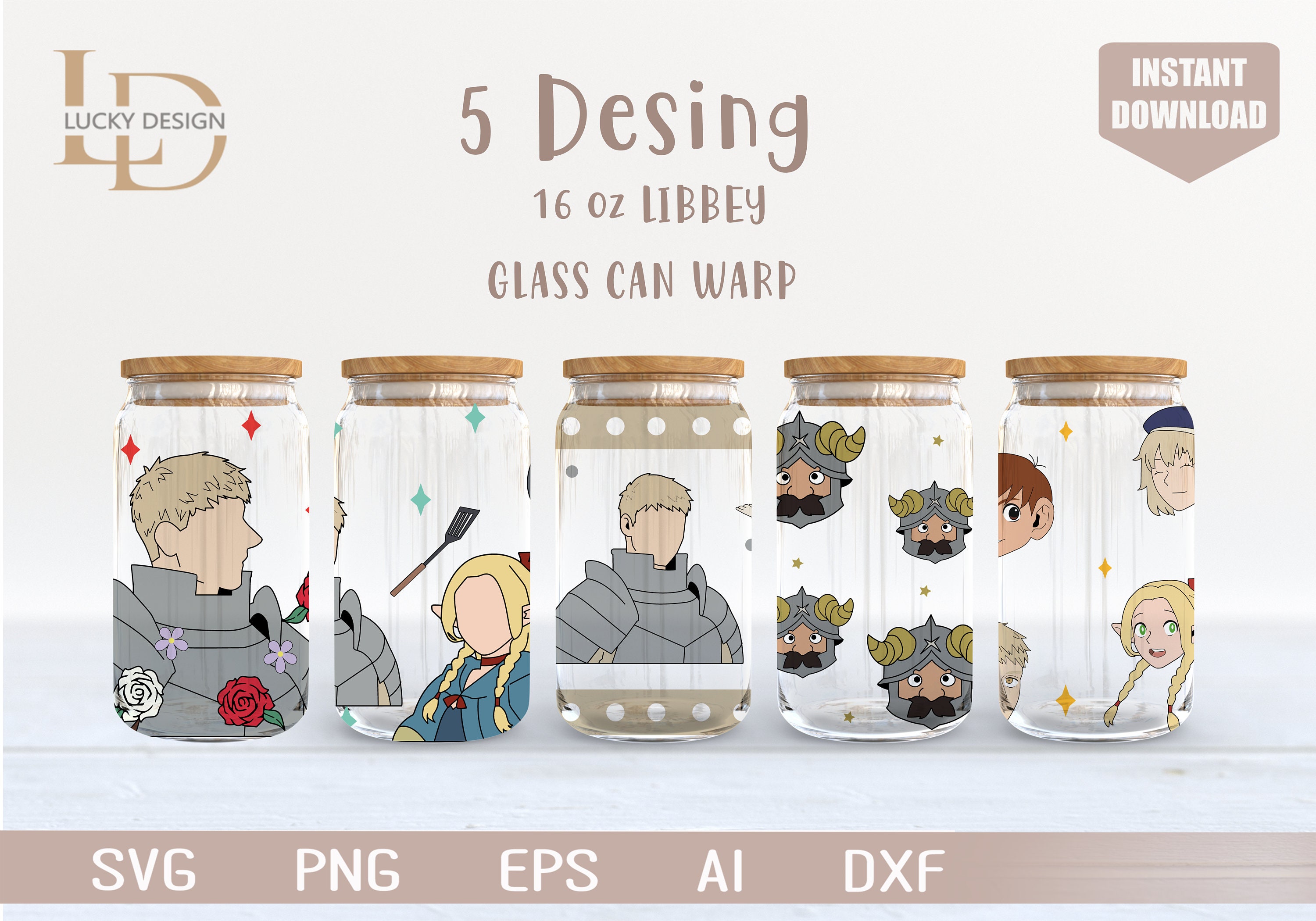 Anime bundle 5 Svg | bundle 1 16 Oz Glass Can Warp libbey | Japanese Cartoon SVG | Beer Glass  Wrap | Svg Dxf  Download  File for Cricut