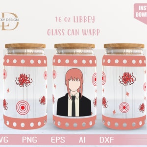 Anime Svg / 16 Oz Glass Can Warp libbey / Cartoon giapponese SVG / Beer Glass Wrap / Svg Dxf File di download digitale per Cricut