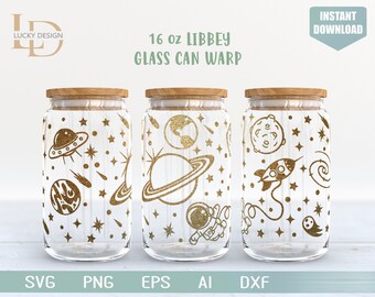 Galaxy Outer Space and pilot 16oz Libbey Wrap Svg | Sparkle Planet Svg | Moon Beer Glass Wrap | Star Svg Digital Download  File for Cricut
