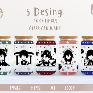 Bundle in formato SVG di 5 anime, vetro da 16 once, lattina di deformazione libbey, anime in formato Svg, gioco in formato SVG, Archon, bicchiere di birra, file di download digitale Svg Dxf per Cricut