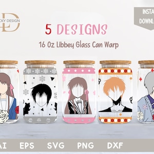 Svg animé | Lot de mangas FB de 16 oz en verre déformant libbey | Dessin animé japonais SVG | Emballage de verre à bière | Fichier de téléchargement Svg Dxf pour Cricut