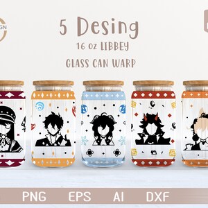 Gen 4 Svg / Anime bundle 5 16 Oz Glass Can Warp libbey / Cartone animato giapponese SVG / Avvolgimento bicchiere di birra / Svg Dxf Scarica file per Cricut