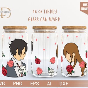 Paar Zeichentrickfigur svg Glass Can Warp libbey | Anime SVG | Bierglas Wrap | SVG, Dxf Digital Download Datei für Cricut