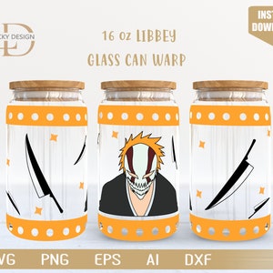 Cartoon Svg 16 Oz peut déformer en verre libbey | Anime |Jeu SVG | Archonte | Emballage de verre à bière | Fichier de téléchargement numérique Svg Dxf pour Cricut