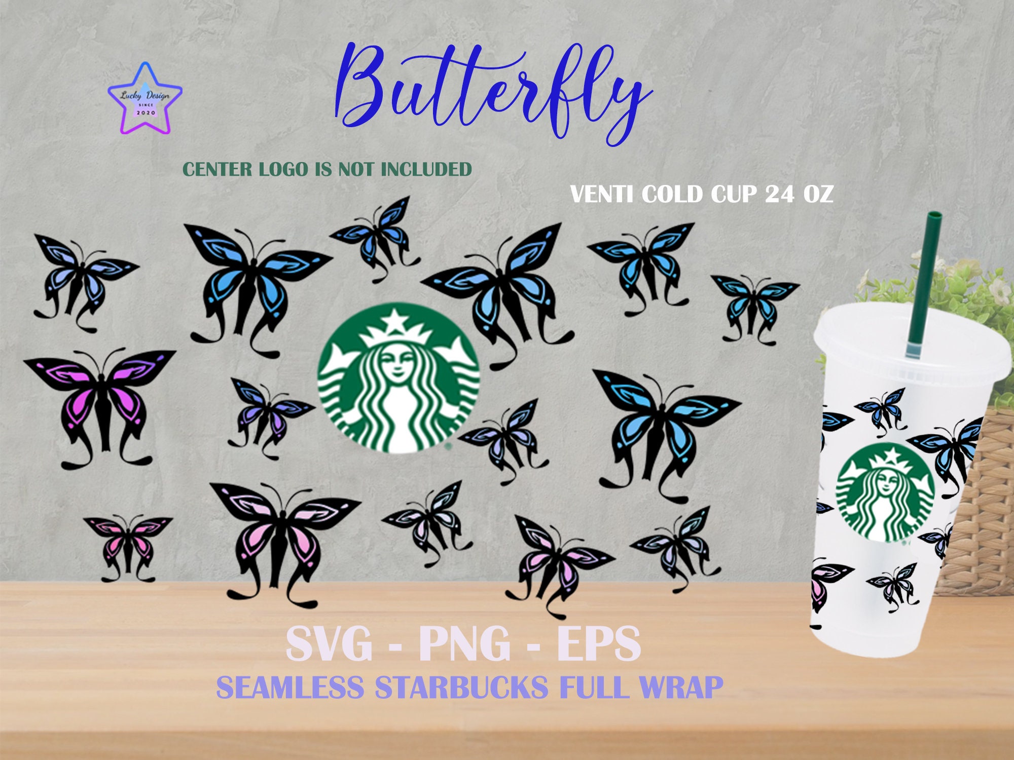 Butterflies Full Wrap For Starbucks Venti 24 oz Reusable Cold Cup Svg | Butterfly Cut File Png Svg Eps Digital Download file