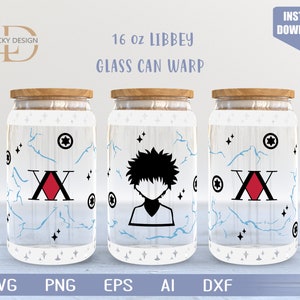 Anime 16 Oz Glass Can Warp libbey / Anime Svg /Gioco SVG / svg / Involucro bicchiere di birra / Svg Dxf File di download digitale per Cricut