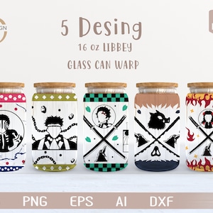 Bundle Demon Manga, 3 lattine di vetro da 16 once, libbey, anime in formato Svg, fumetto giapponese in formato SVG, involucro di vetro da birra, file Svg Dxf di download per Cricut