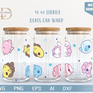 Animal fish 16 Oz Glass Can Warp libbey | Anime Svg |Game SVG | cartoon svg | Beer Glass  Wrap | Svg Dxf Digital Download  File for Cricut