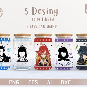 Gen 2 Svg / Anime bundle 5 16 Oz Glass Can Warp libbey / Cartone animato giapponese SVG / Avvolgimento bicchiere di birra / Svg Dxf Scarica file per Cricut
