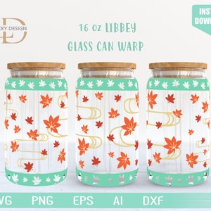 Foglie d'acero 2 16 Oz Glass Can Warp libbey / Leaf Svg / Anemoboys SVG / Beer Glass Wrap / Ai Png Svg Dxf File di download digitale per Cricut