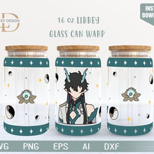 Personaggio dei cartoni animati 16 Oz Glass Can Warp libbey / Anime Svg /Gioco SVG / Arconte / Involucro bicchiere di birra / Svg Dxf File di download digitale per Cricut